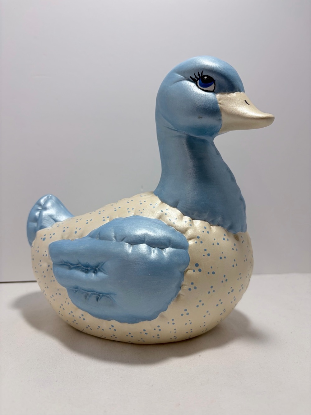 1980's Kimple Mold Ceramic Duck Blue Quilted Look Hand Painted